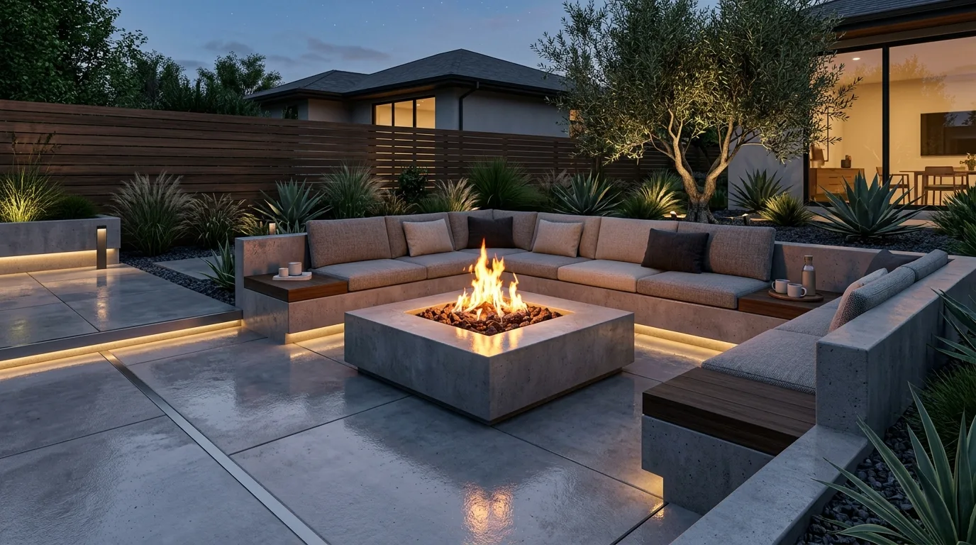 Stone Fire Pit With Built-In Feel